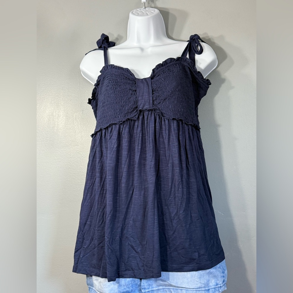 Smocked Ruffle Babydoll Cami • Navy Blue Summer Top